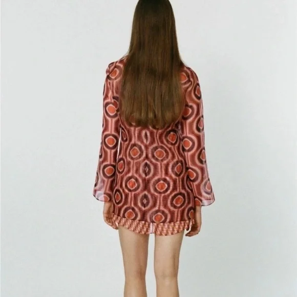 Zara Geometric Patterned Red Dress - Picture 4 of 11